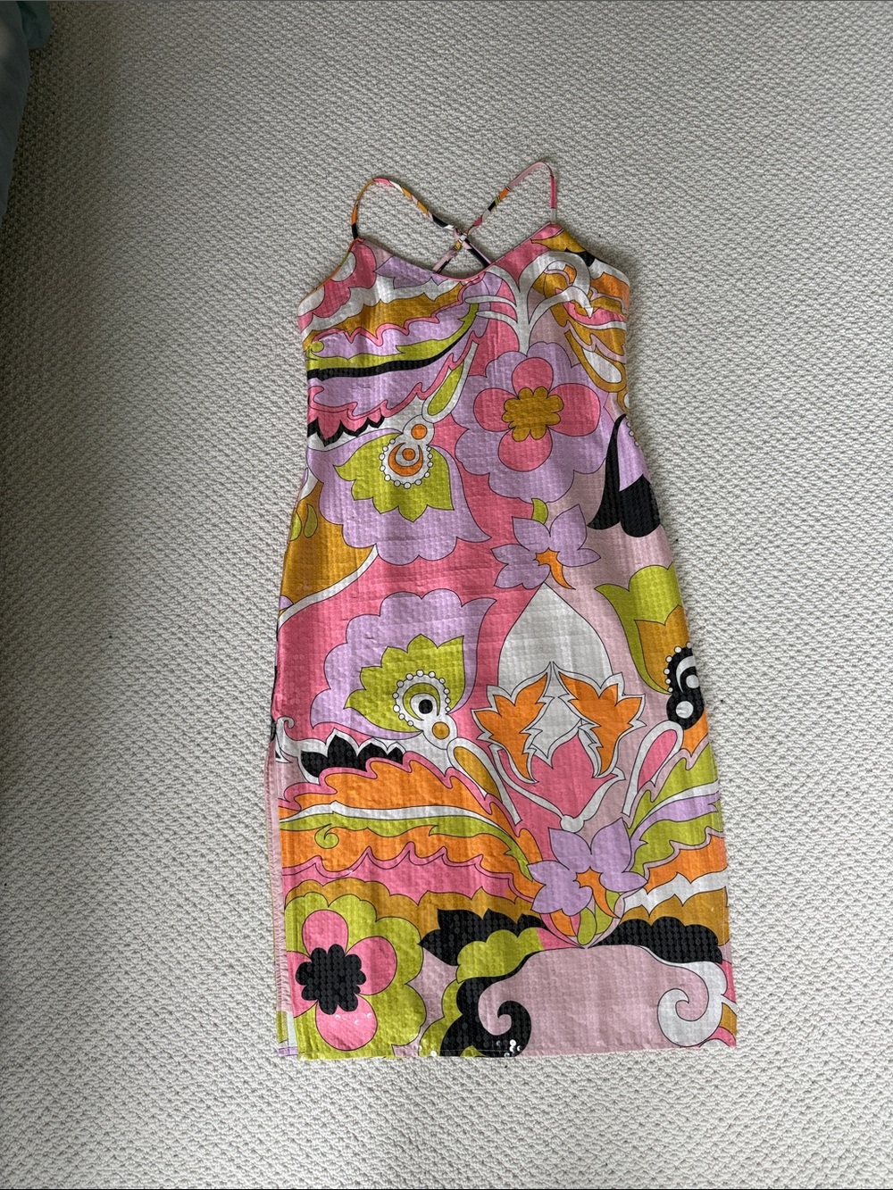 Floral Print Spaghetti-Strap Dress in Pink, Orange & Green